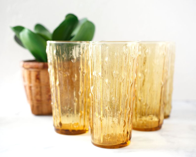 Vintage Golden Tumbler set- Perfect to add color to yoru table scape or make everyday use more beautiful