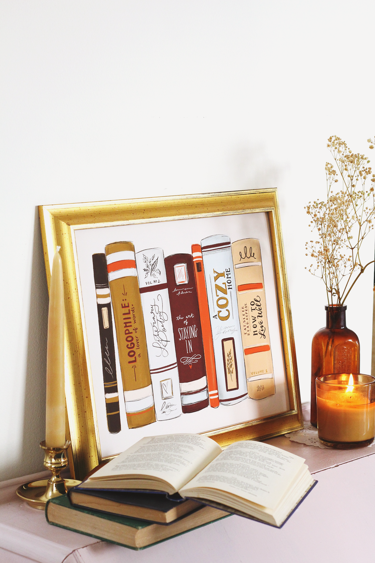 Fall Art for the Book Lover - Book Spine Illustration