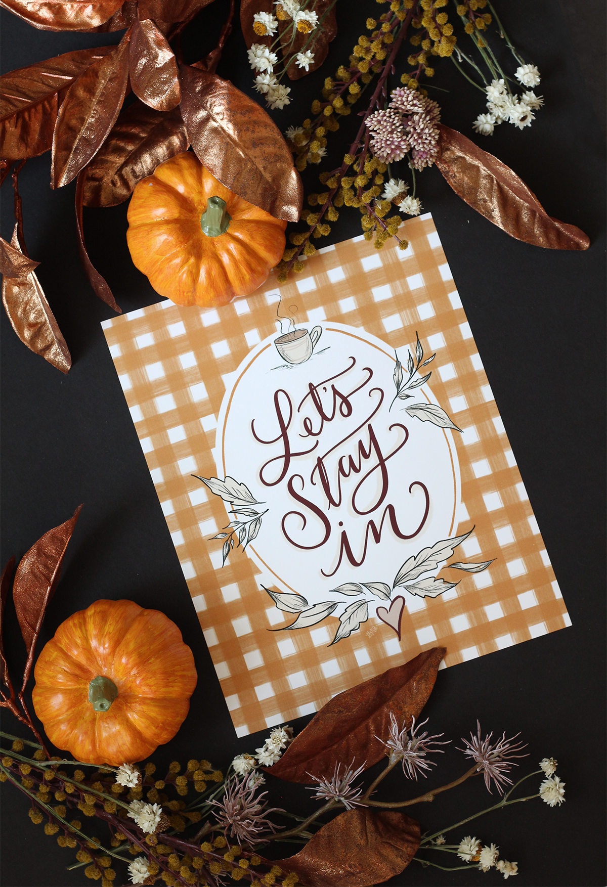 Let's Stay In - Gingham Fall Wall Art